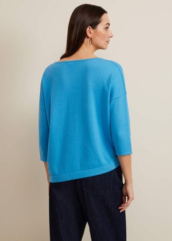 Phase Eight Georgia Ribbed Asymmetric Button Knitwear Blue Australia | CZ8493602